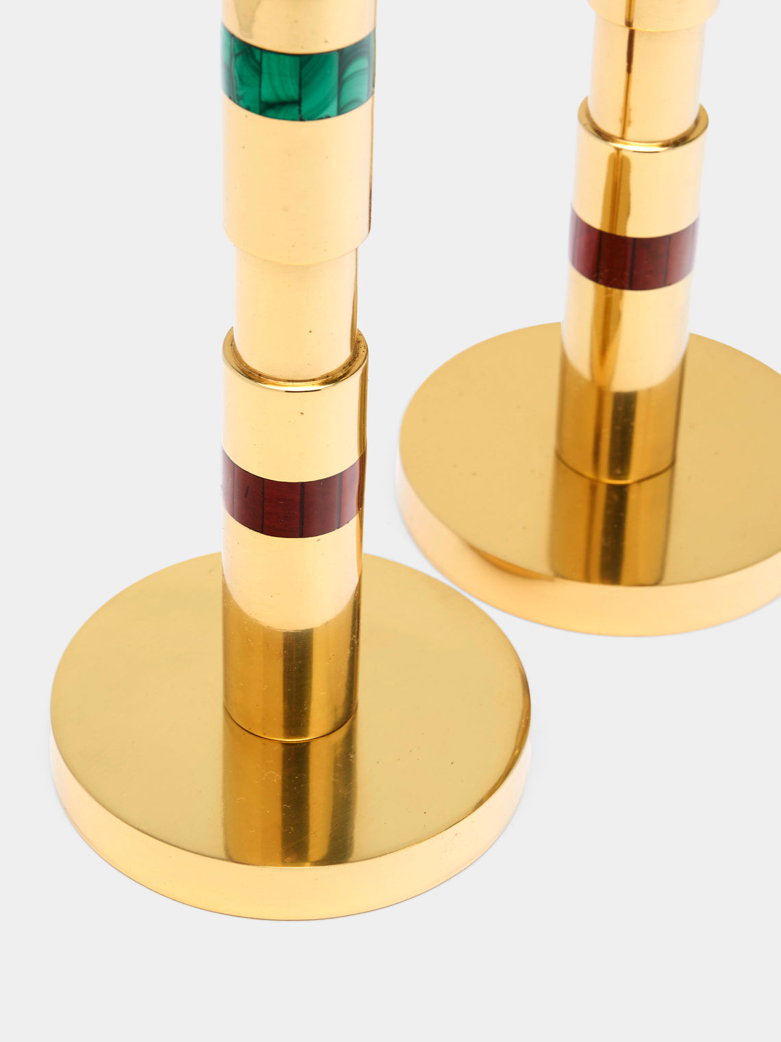 Viya - Majestic Brass and Semi-Precious Stone Candlesticks (Set of 2) -  - ABASK