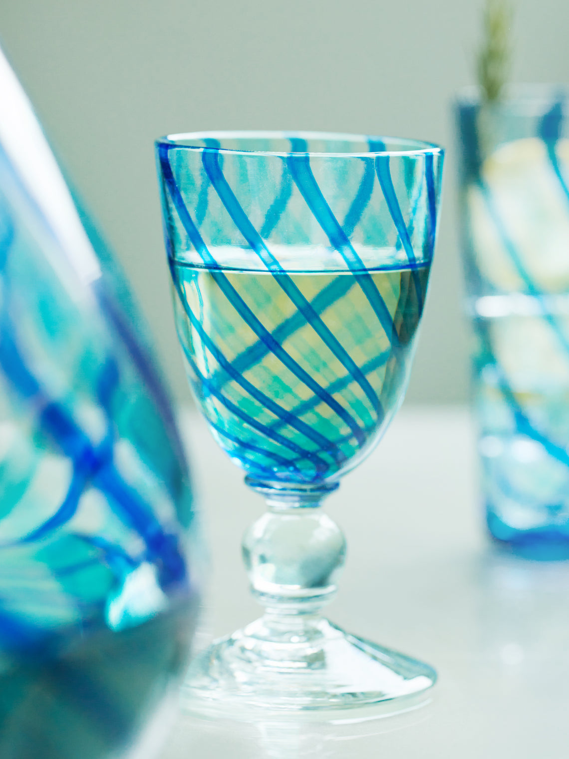 Emsie Sharp - Hand-Blown Striped Wine Glass - Blue - ABASK