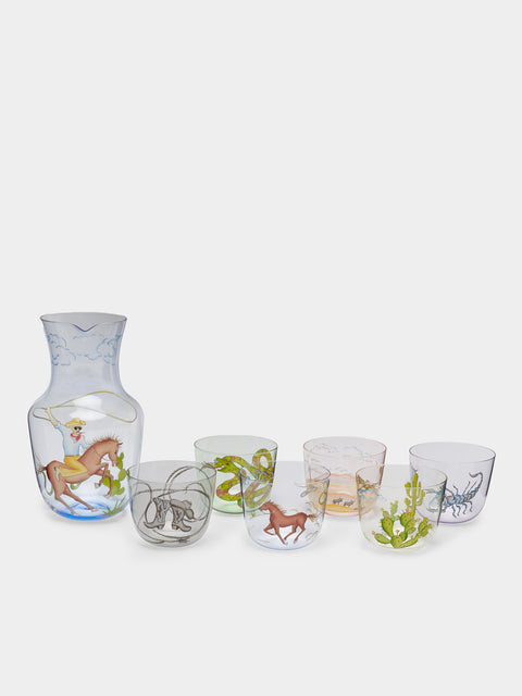 Lobmeyr - Marfa Hand-Painted Crystal Pitcher with Tumblers (Set of 7) -  - ABASK - 