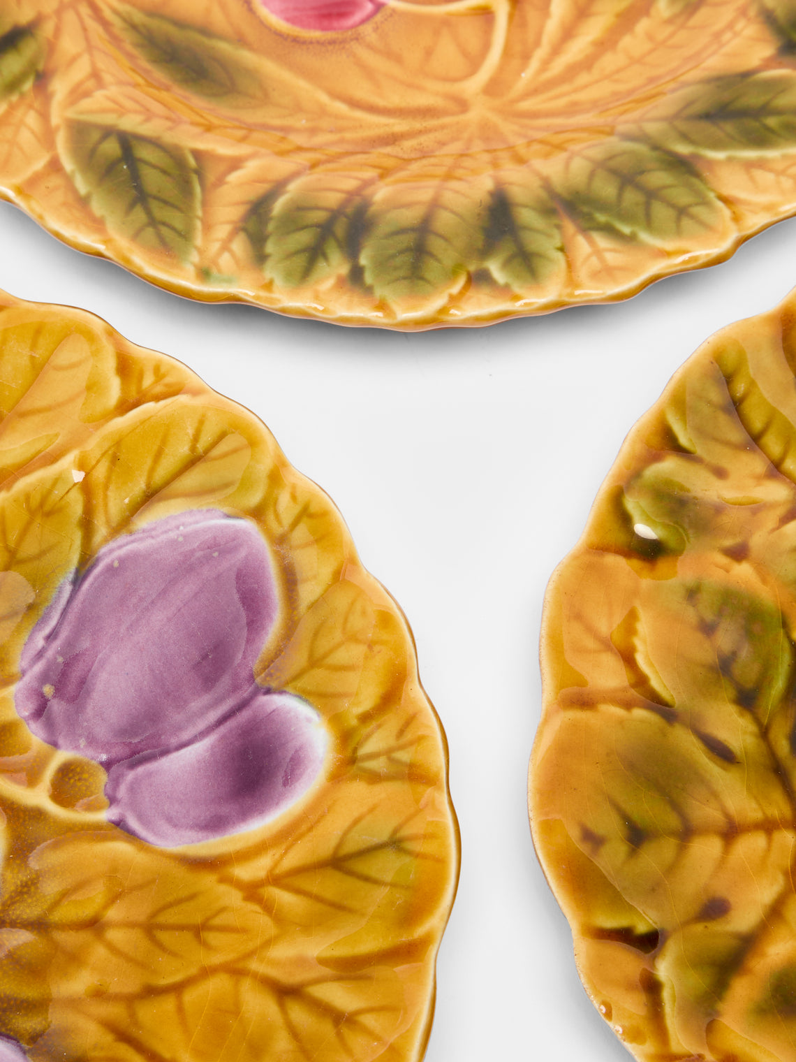 Antique and Vintage - 1950s French Majolica Fruit Plates (Set of 12) -  - ABASK