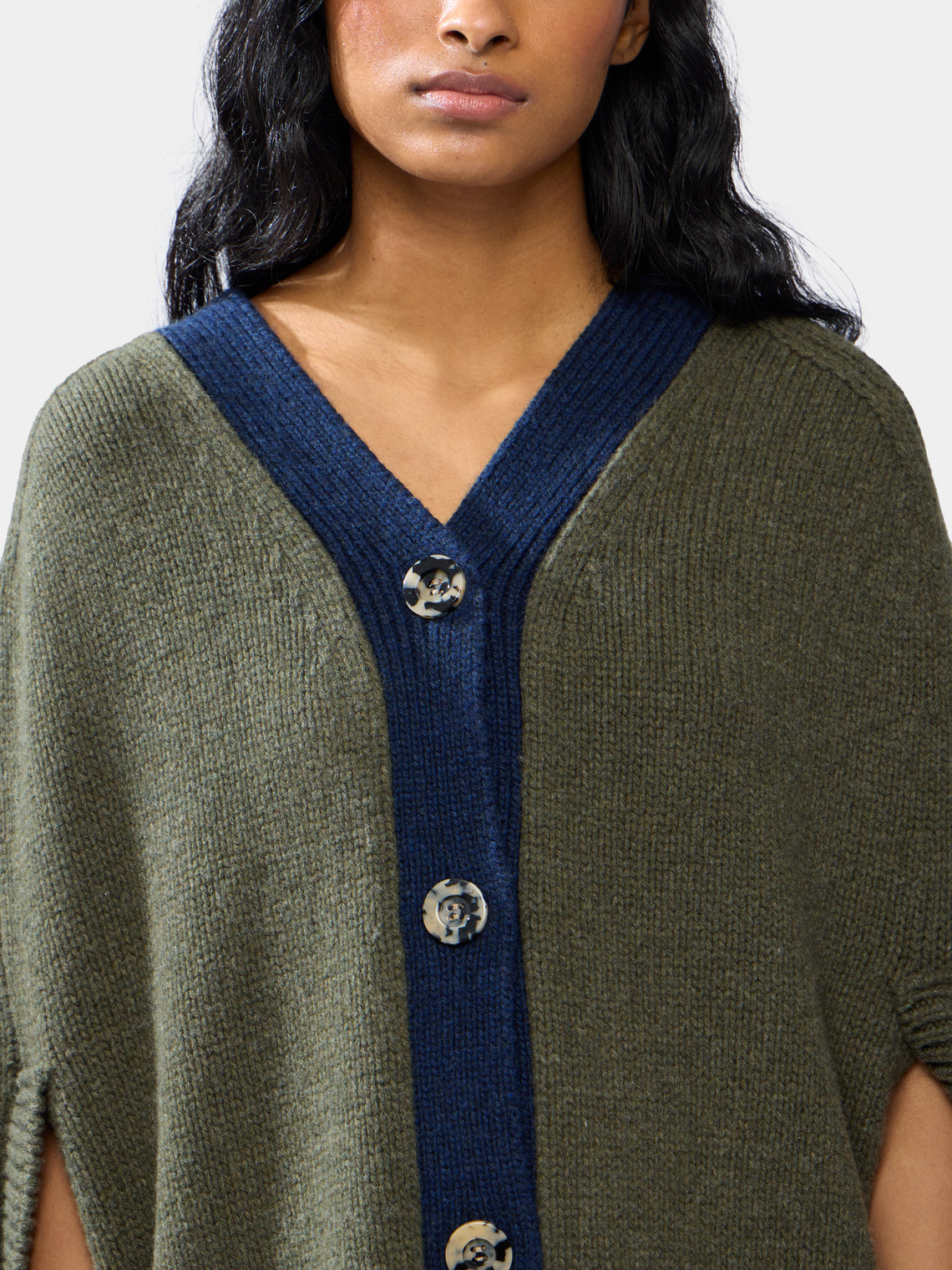 Lambswool and Cashmere Colour-Block Cape | One Size