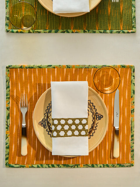 The Table Love - The Breakfast Handwoven Cotton Reversible Placemats (Set of 4) - Orange - ABASK