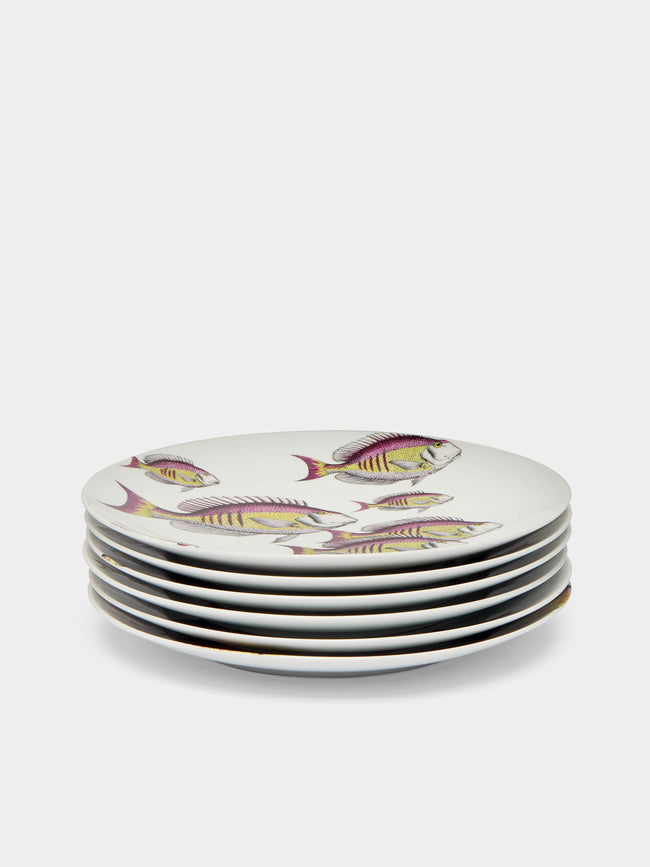 Fornasetti - Passata di Pesci Hand-Painted Porcelain Plates (Set of 6) -  - ABASK