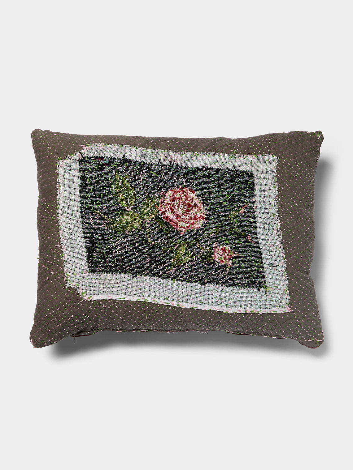 By Walid - 1920s Needlepoint Damask Linen Cushion -  - ABASK - 