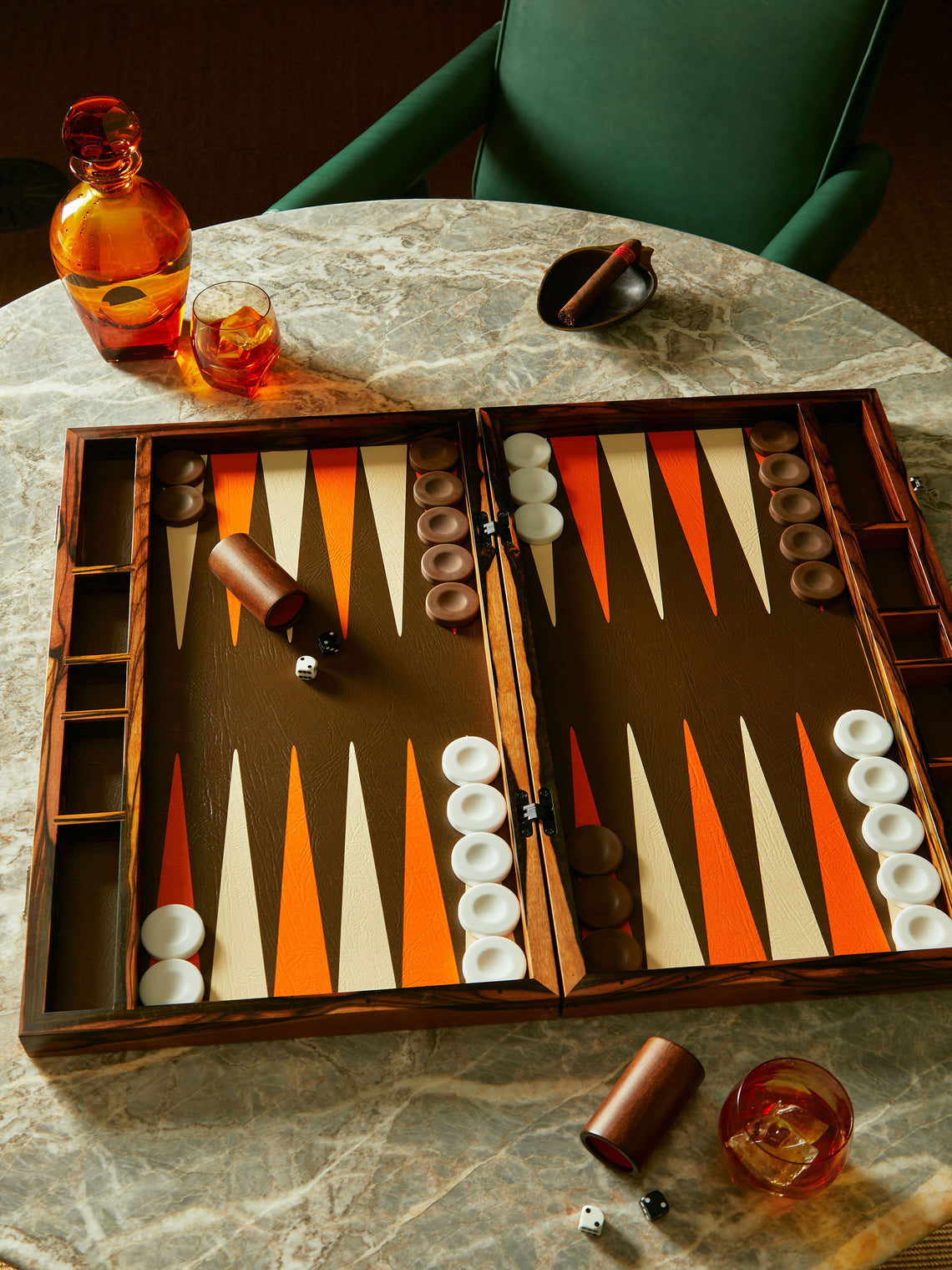 Bone Club - Mun Ebony and Leather Backgammon Set -  - ABASK