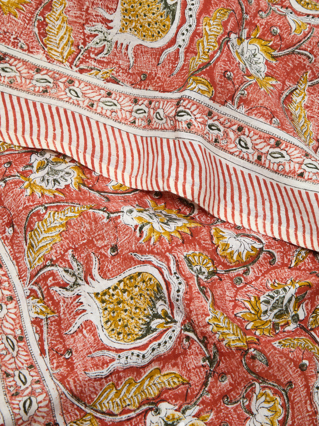 Chamois - Pomegranate Block-Printed Linen Medium Rectangular Tablecloth -  - ABASK