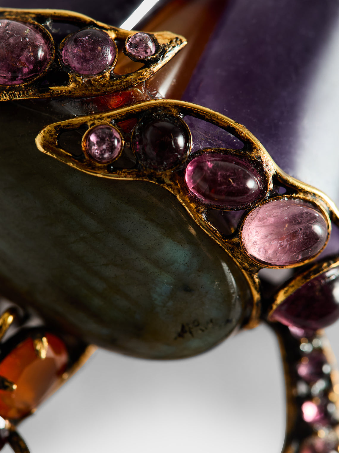 Mahnaz Collection - Vintage Iradj Moini Gold-Plated Brass, Sugilite, Labradorite, Garnet and Amethyst Brooch -  - ABASK