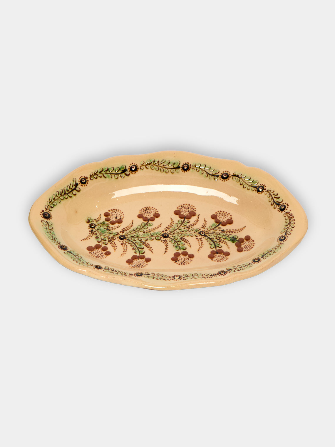 Poterie d’Évires - Flowers Hand-Painted Ceramic Small Oval Fluted Platter -  - ABASK - 