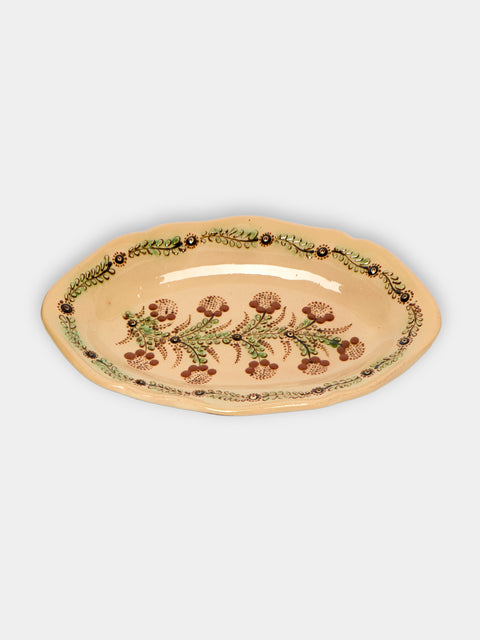 Poterie d’Évires - Flowers Hand-Painted Ceramic Small Oval Fluted Platter -  - ABASK - 