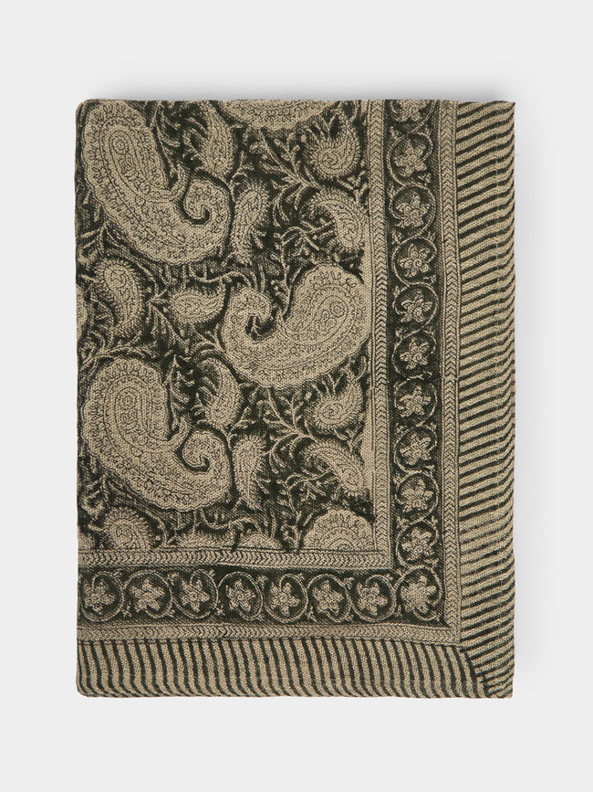 Chamois - Big Paisley Block-Printed Linen Small Rectangular Tablecloth -  - ABASK - 