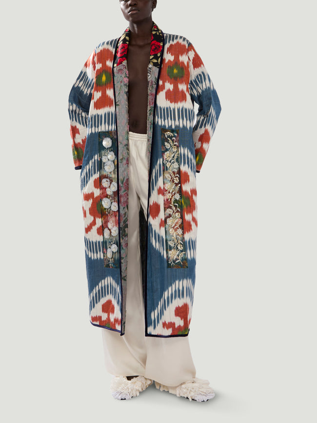 Nazzy Beglari - Hand-Loomed Ikat Silk and Cotton Reversible Robe | One Size - Multiple - ABASK