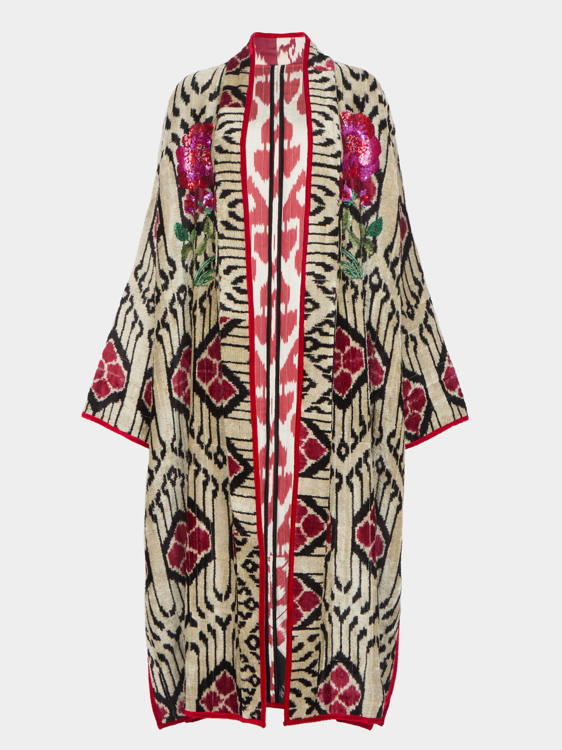 Nazzy Beglari - Hand-Loomed Ikat Velvet Reversible Robe  | One Size -  - ABASK - 