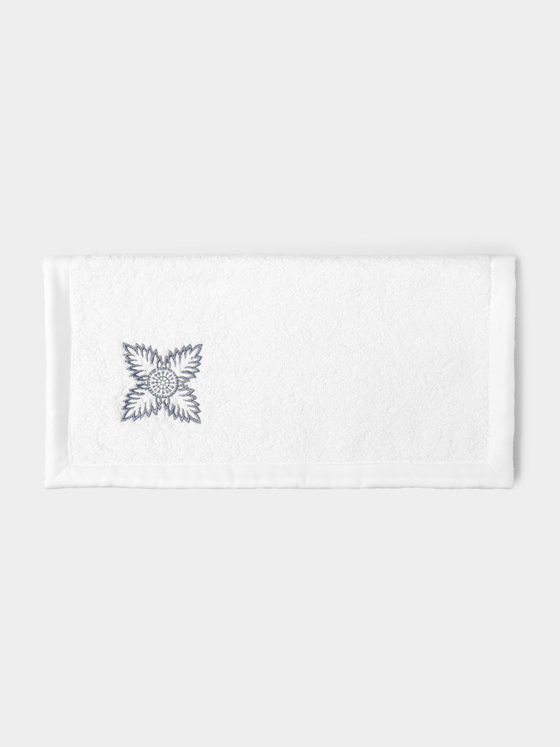 Loretta Caponi - Foliage Hand-Embroidered Cotton Washcloth -  - ABASK