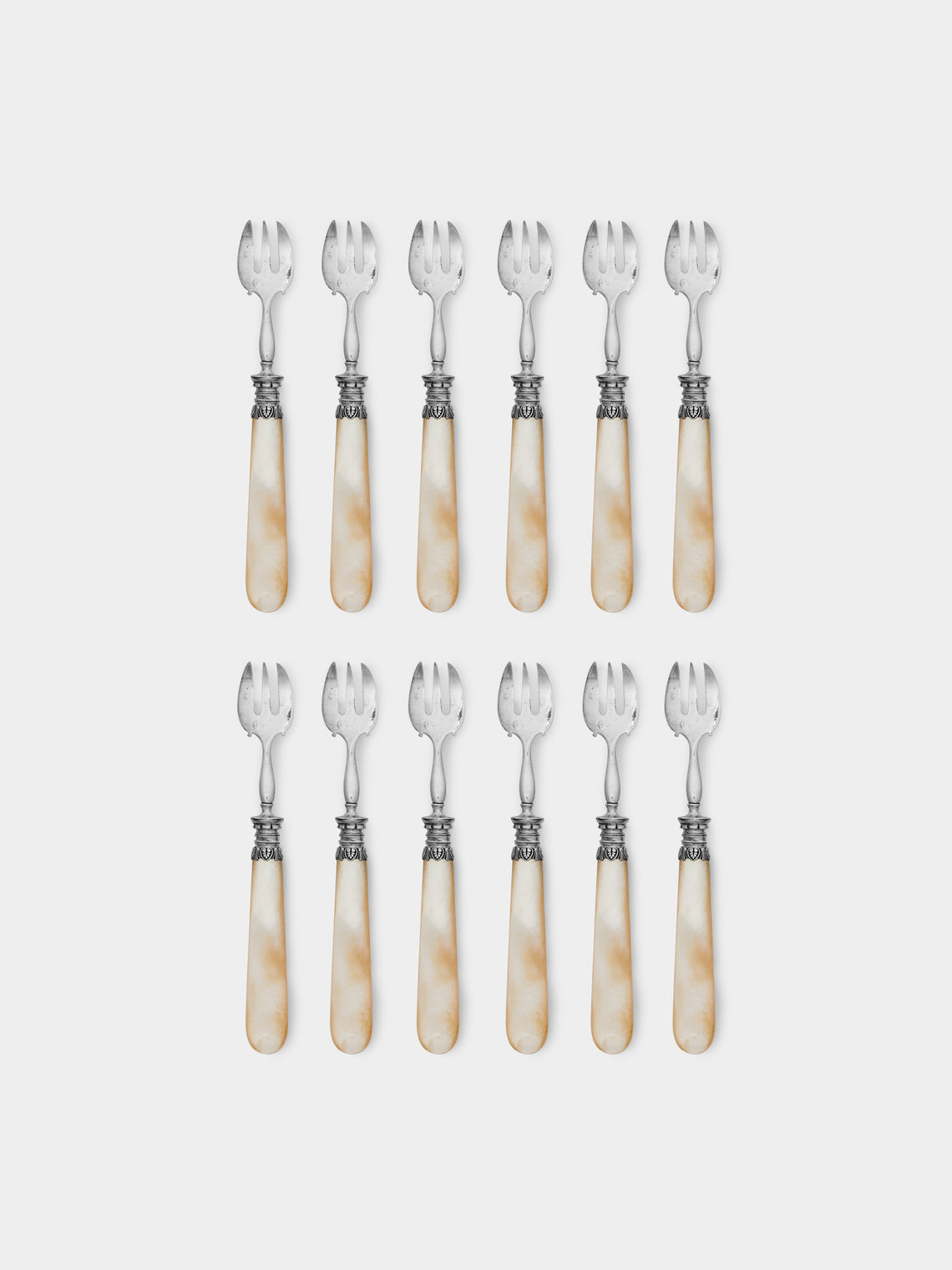 Antique and Vintage - 19th-Century Solid Silver and Mother-of-Pearl Oyster Forks (Set of 12) -  - ABASK