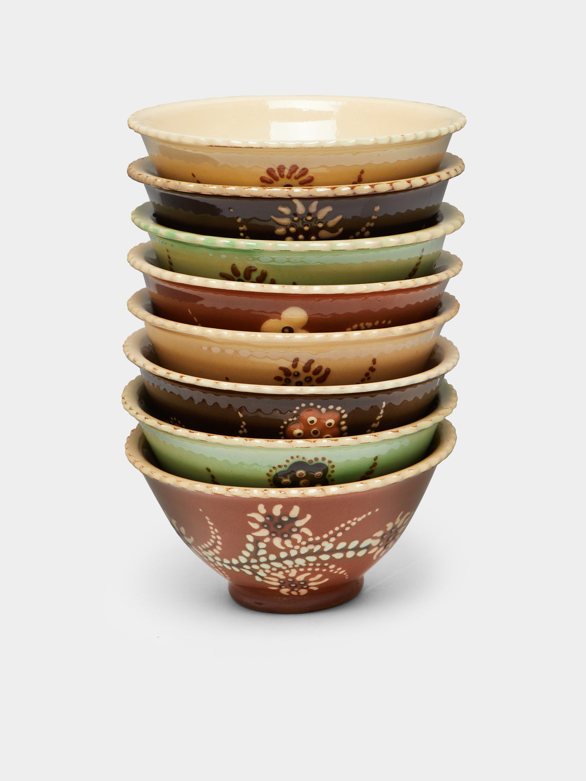 Poterie d’Évires - Flowers Hand-Painted Ceramic Small Fluted Bowls (Set of 8) -  - ABASK - 