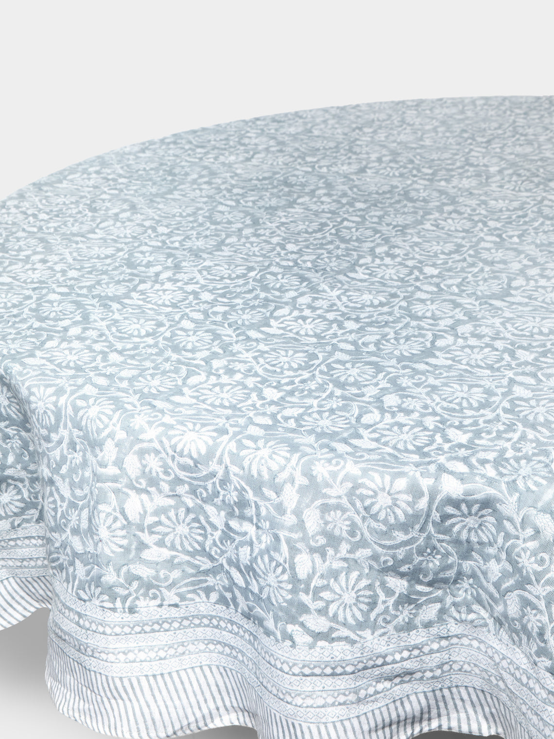 Chamois - Margerita Block-Printed Linen Round Tablecloth -  - ABASK