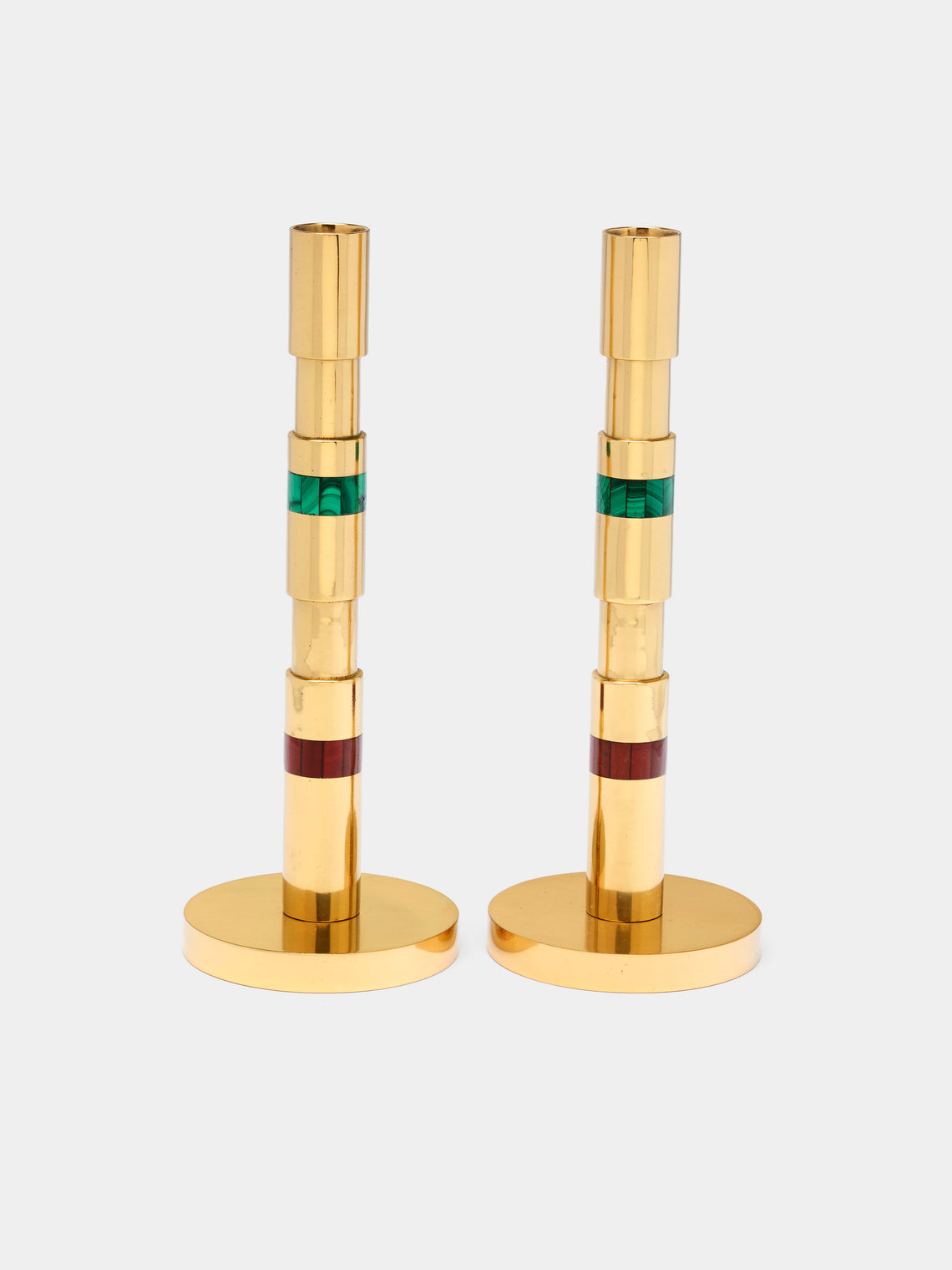 Viya - Majestic Brass and Semi-Precious Stone Candlesticks (Set of 2) -  - ABASK - 