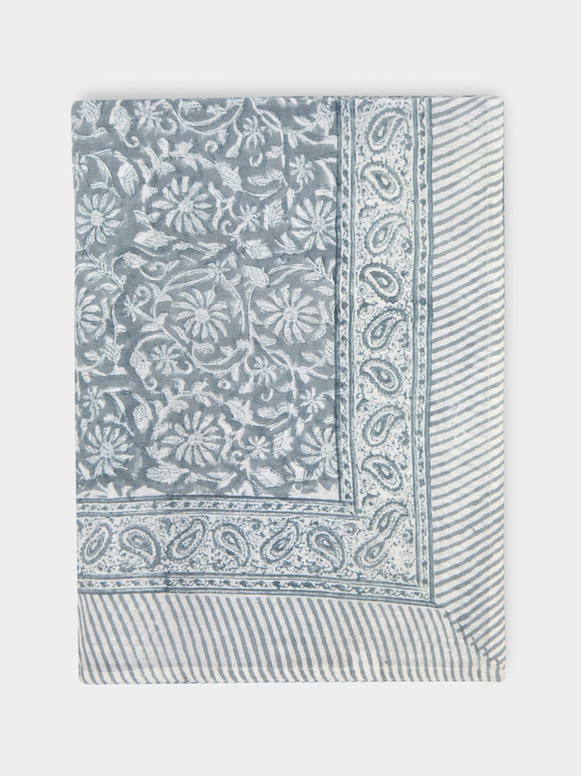 Chamois - Margerita Block-Printed Linen Large Rectangular Tablecloth -  - ABASK - 