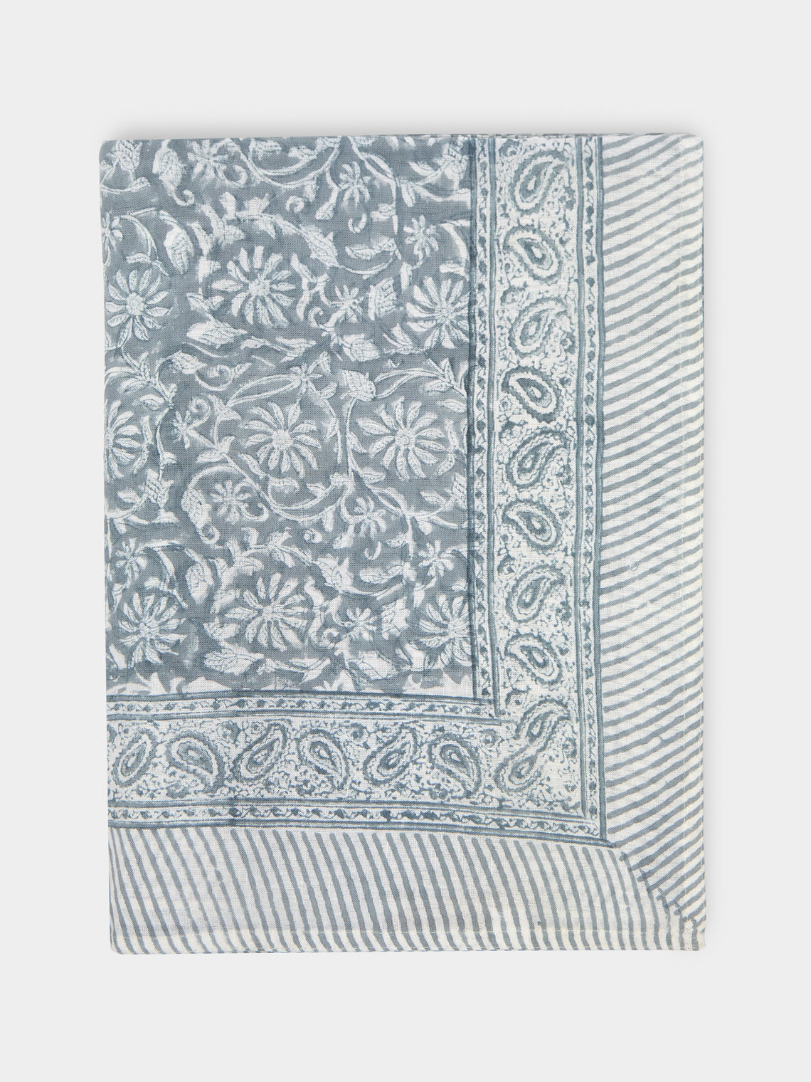 Chamois - Margerita Block-Printed Linen Rectangular Tablecloth -  - ABASK - 