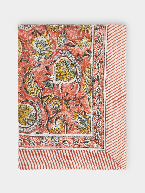 Chamois - Pomegranate Block-Printed Linen Small Rectangular Tablecloth -  - ABASK - 