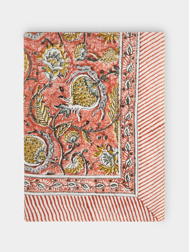 Chamois - Pomegranate Block-Printed Linen Small Rectangular Tablecloth -  - ABASK - 