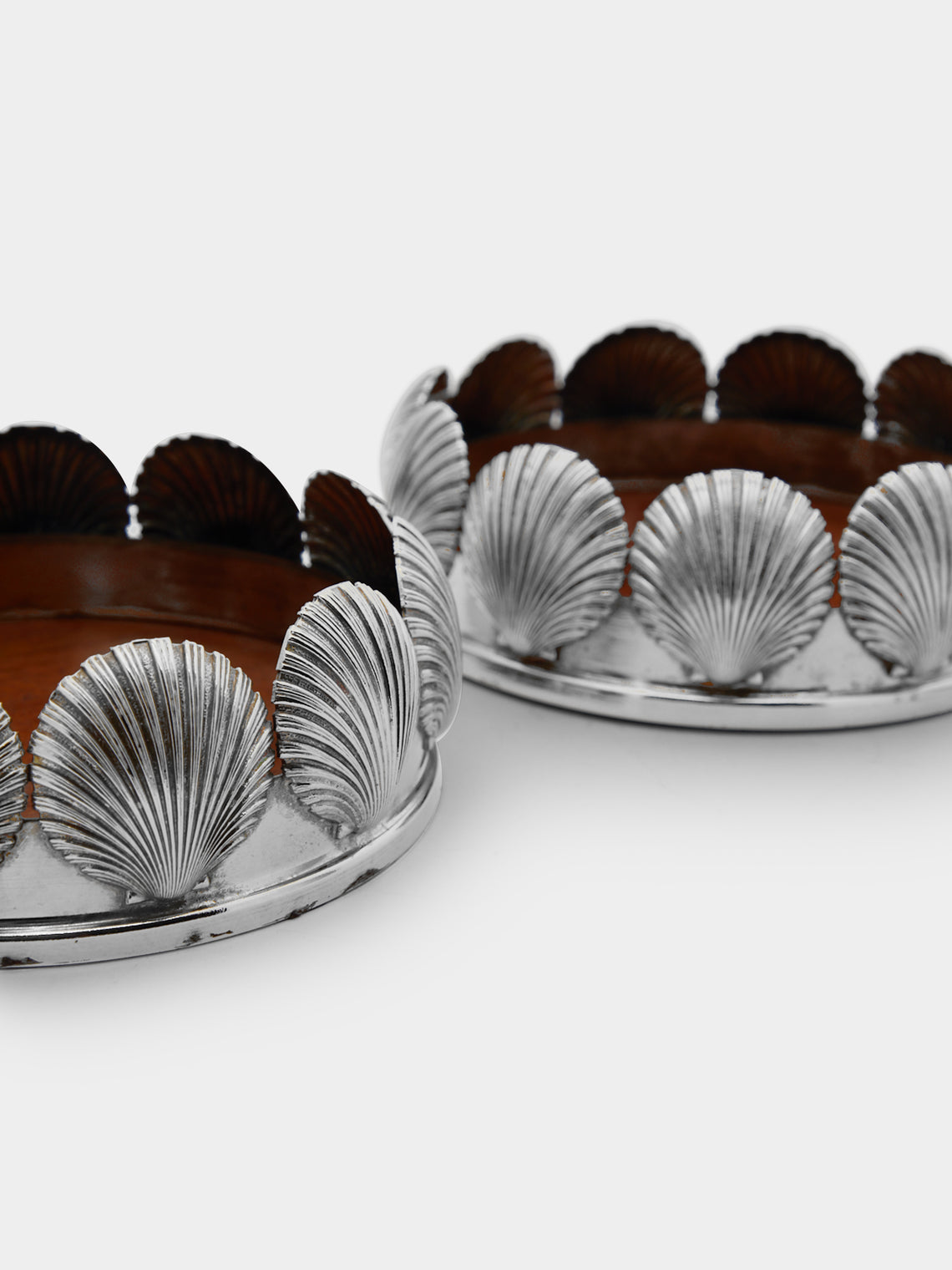 Antique and Vintage - 1970s Silver-Plated and Wood Shell Bottle Stands (Set of 2) -  - ABASK