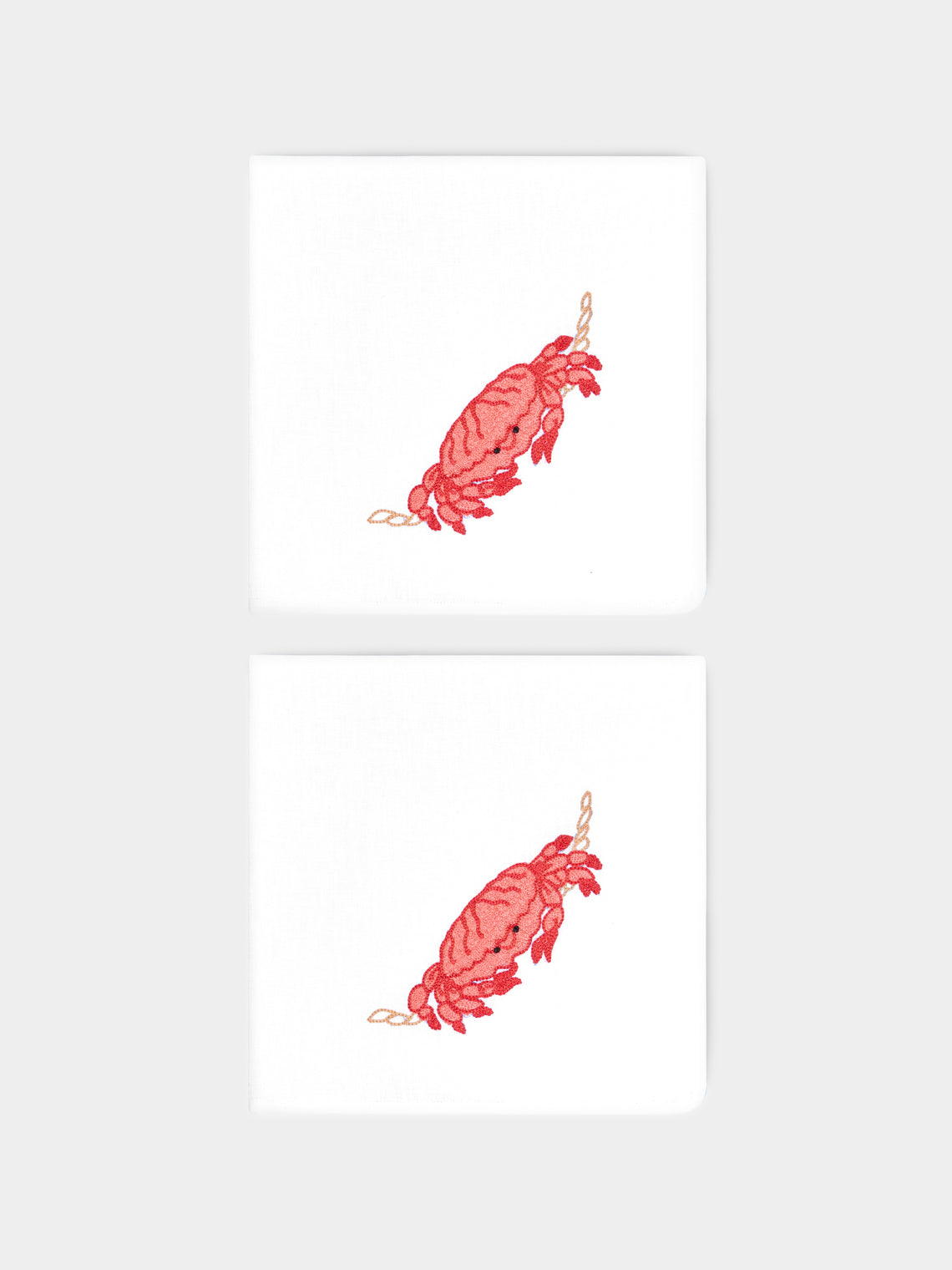 Loretta Caponi - Crabs with Rope Hand-Embroidered Linen Napkins (Set of 2) -  - ABASK