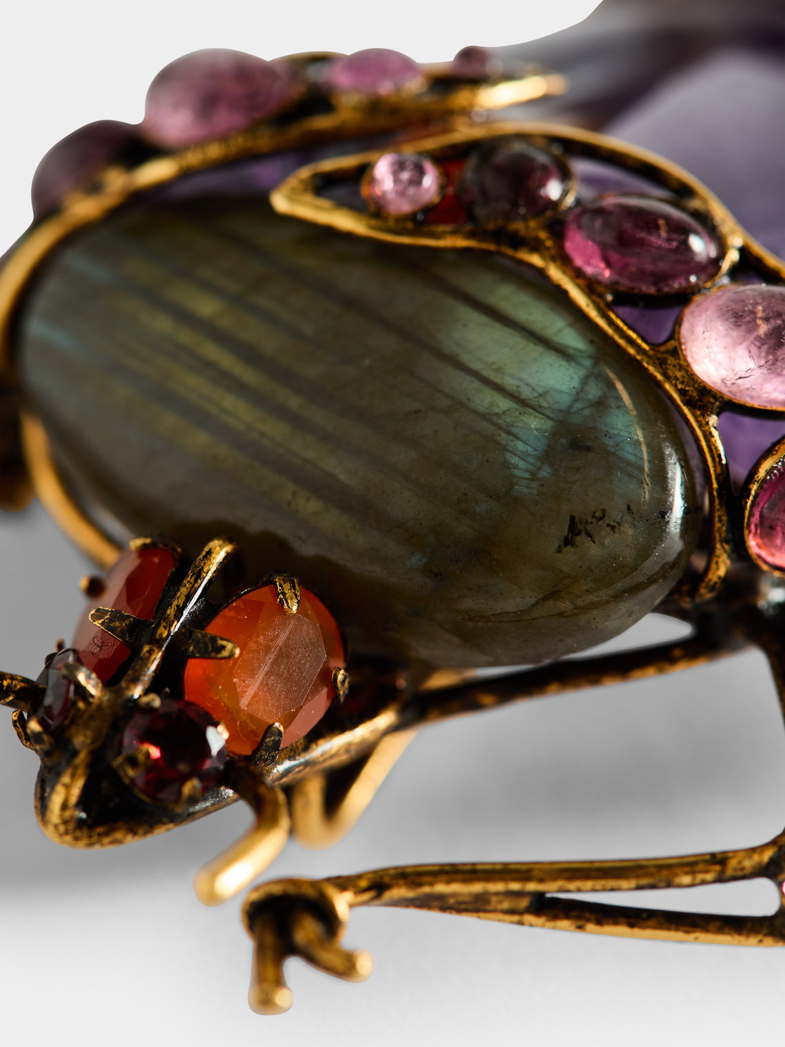 Mahnaz - Iradj Moini Gold-Plated Brass, Sugilite, Labradorite, Garnet and Amethyst Brooch -  - ABASK