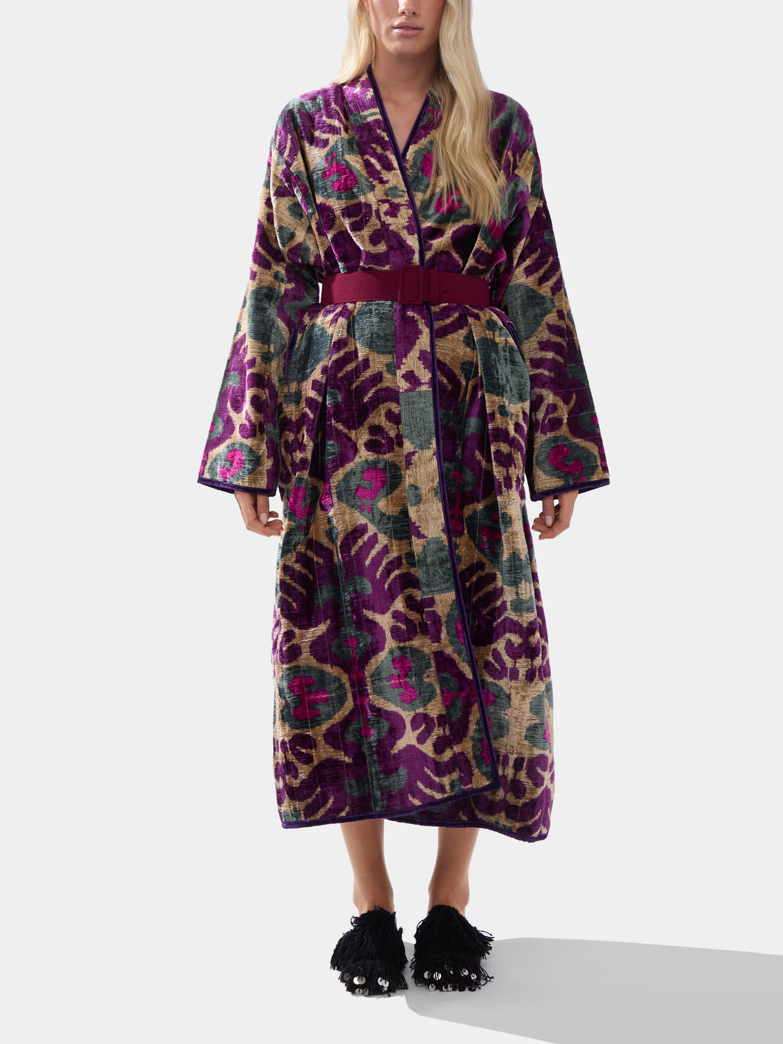 Nazzy Beglari - Hand-Loomed Ikat Velvet Reversible Robe  | One Size -  - ABASK