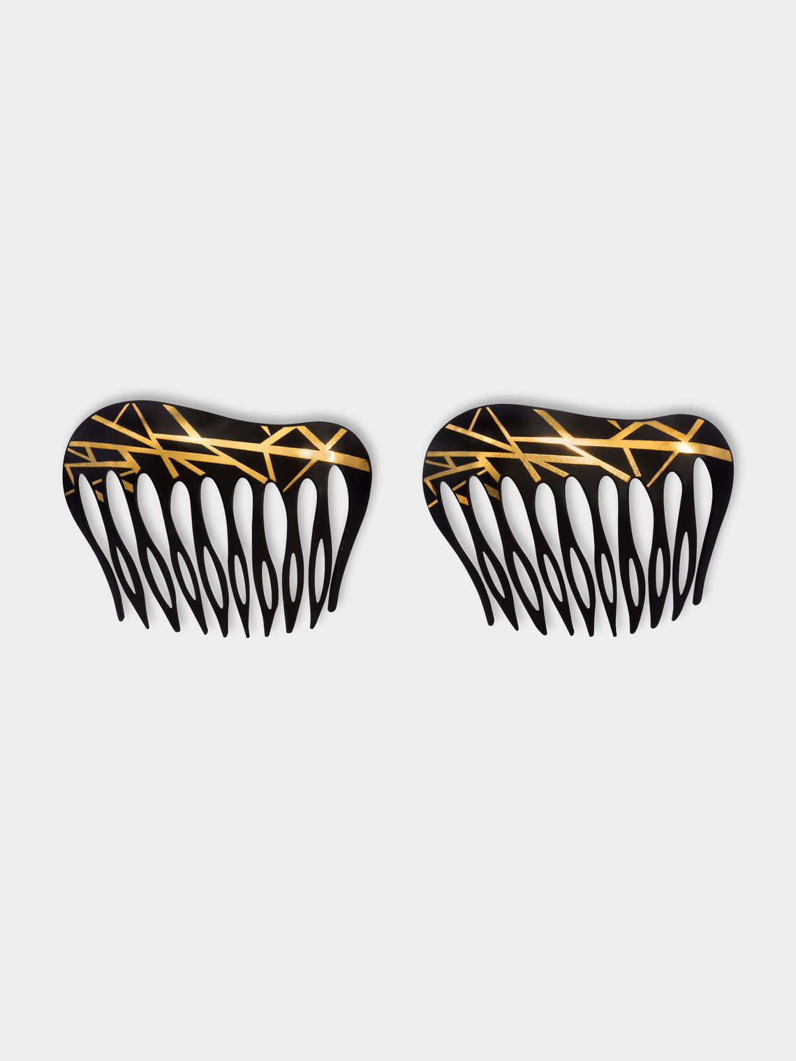 Mahnaz Collection - Vintage 1970s-1980s Angela Cummings Damascene 24-Karat Yellow Gold and Black Iron Hair Combs (Set of -  - ABASK - 