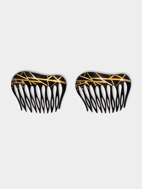 Mahnaz - Angela Cummings Damascene 24-Karat Yellow Gold and Black Iron Hair Combs (Set of 2) -  - ABASK - 