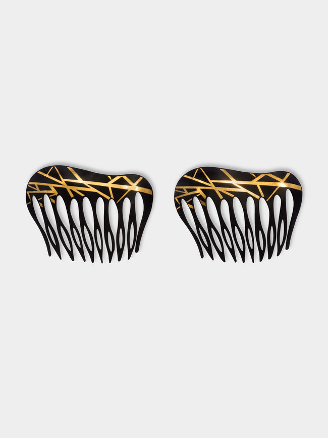 Mahnaz - Angela Cummings Damascene 24-Karat Yellow Gold and Black Iron Hair Combs (Set of 2) -  - ABASK - 