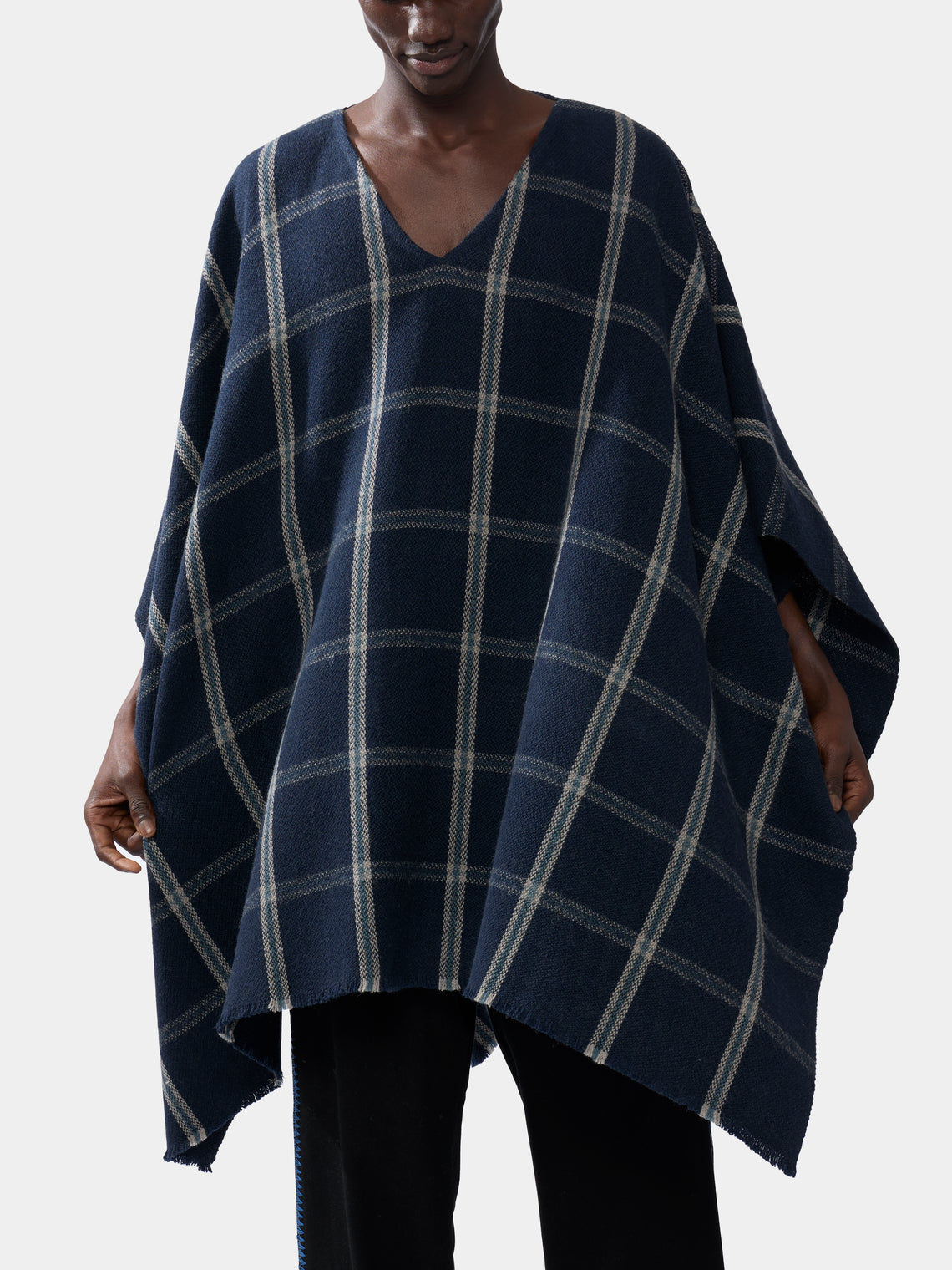 Gobi Plaid Camel Wool Poncho | One Size