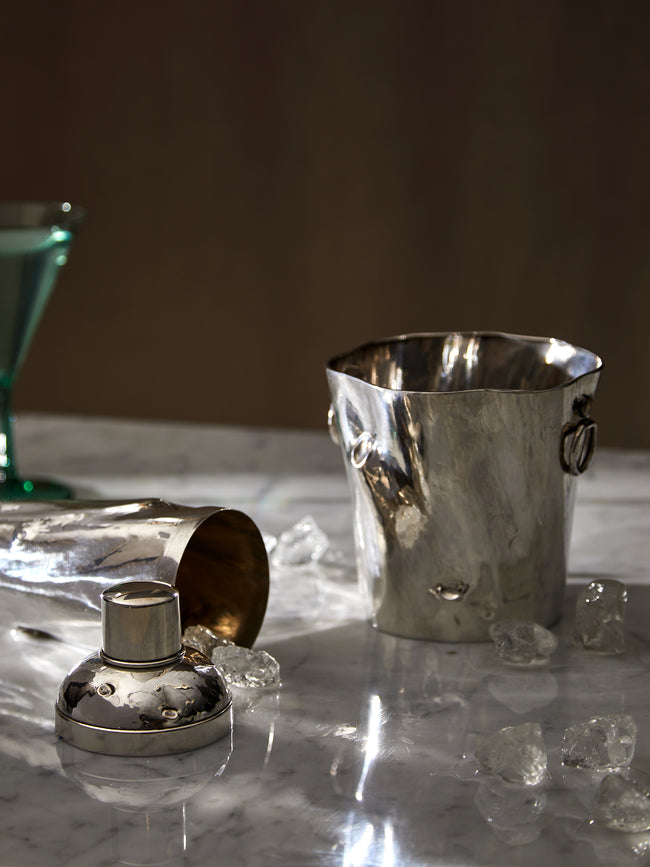 Antique and Vintage - Mid-Century Solid Silver Hammered Cocktail Shaker and Ice Bucket (Set of 2) -  - ABASK