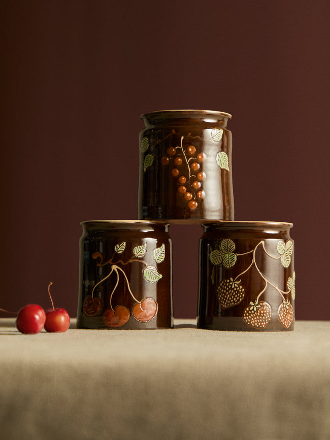 Poterie d’Évires - Cherries and Berries Hand-Painted Ceramic Jars (Set of 3) -  - ABASK