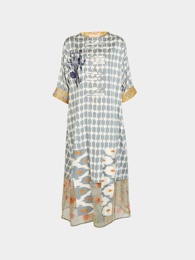 Nazzy Beglari - Shibori Ikat Silk Kaftan Dress | One Size -  - ABASK - 