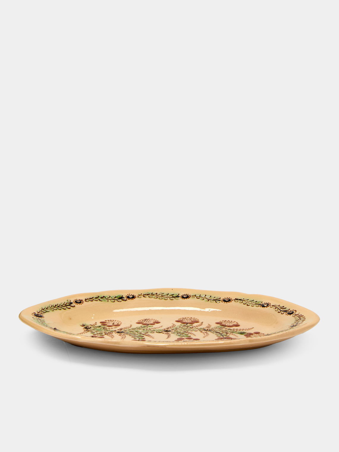 Poterie d’Évires - Flowers Hand-Painted Ceramic Small Oval Fluted Platter -  - ABASK