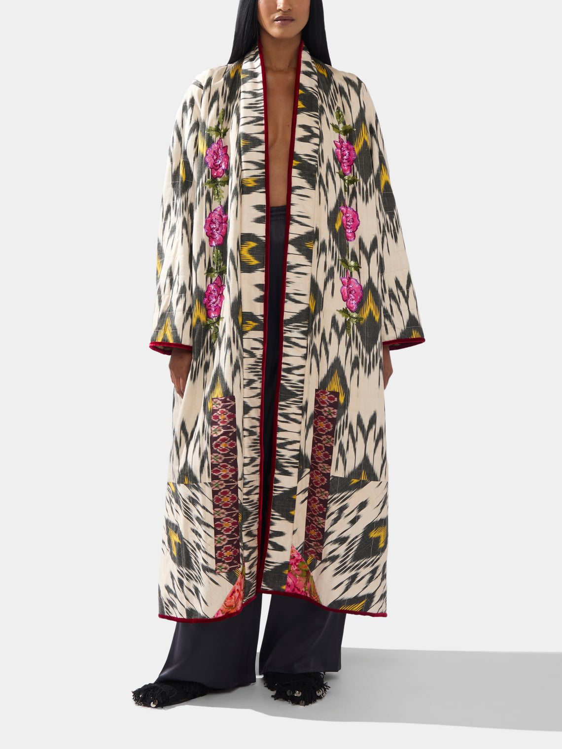 Nazzy Beglari - Hand-Loomed Ikat Velvet Reversible Robe  | One Size -  - ABASK