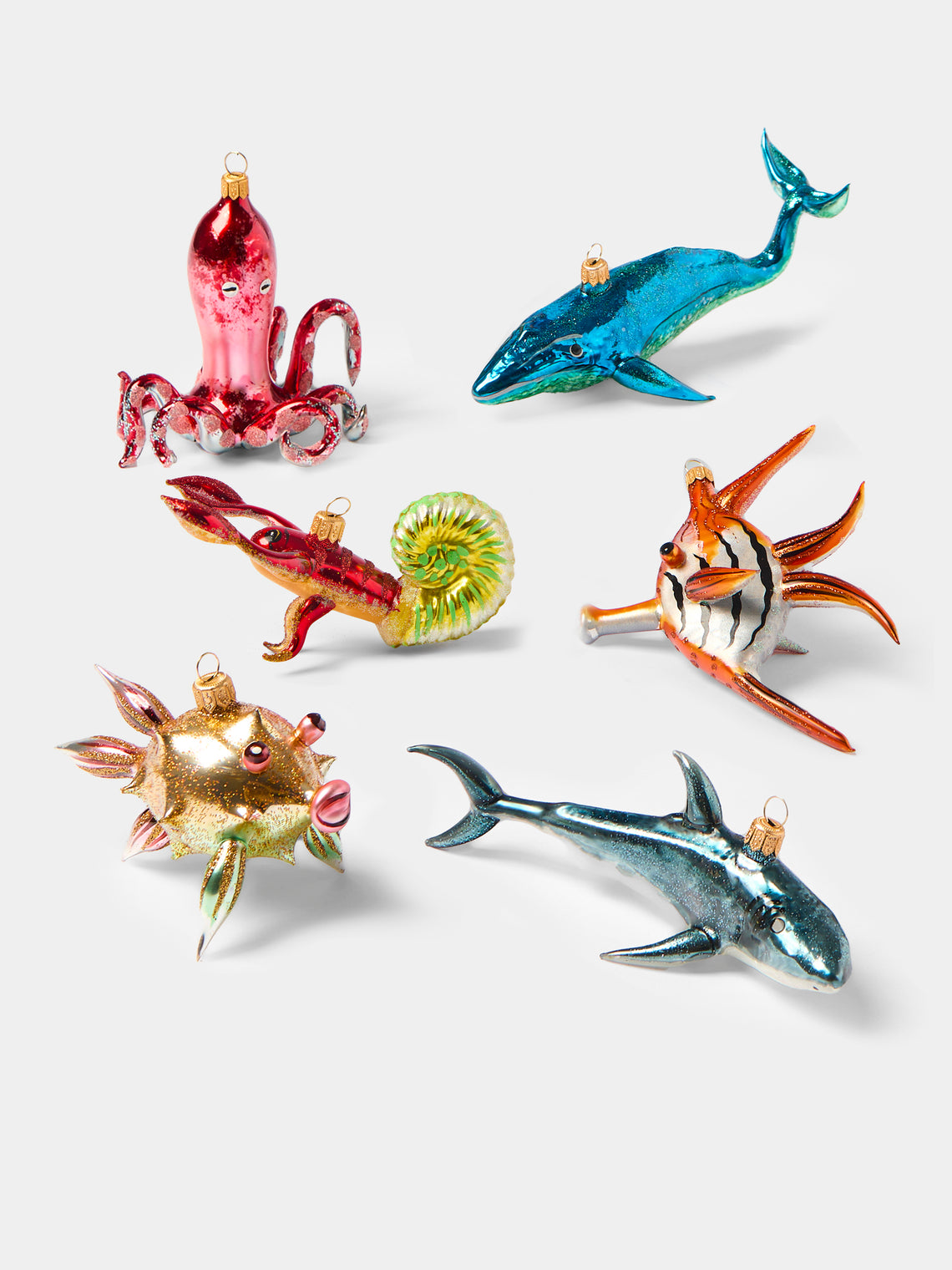 Antique and Vintage - Hand-Blown Glass Sealife Tree Decorations (Set of 6) -  - ABASK - 