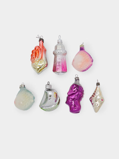 Antique and Vintage - 1960s Lighthouse and Sea Creatures Glass Tree Decorations (Set of 7) -  - ABASK - 