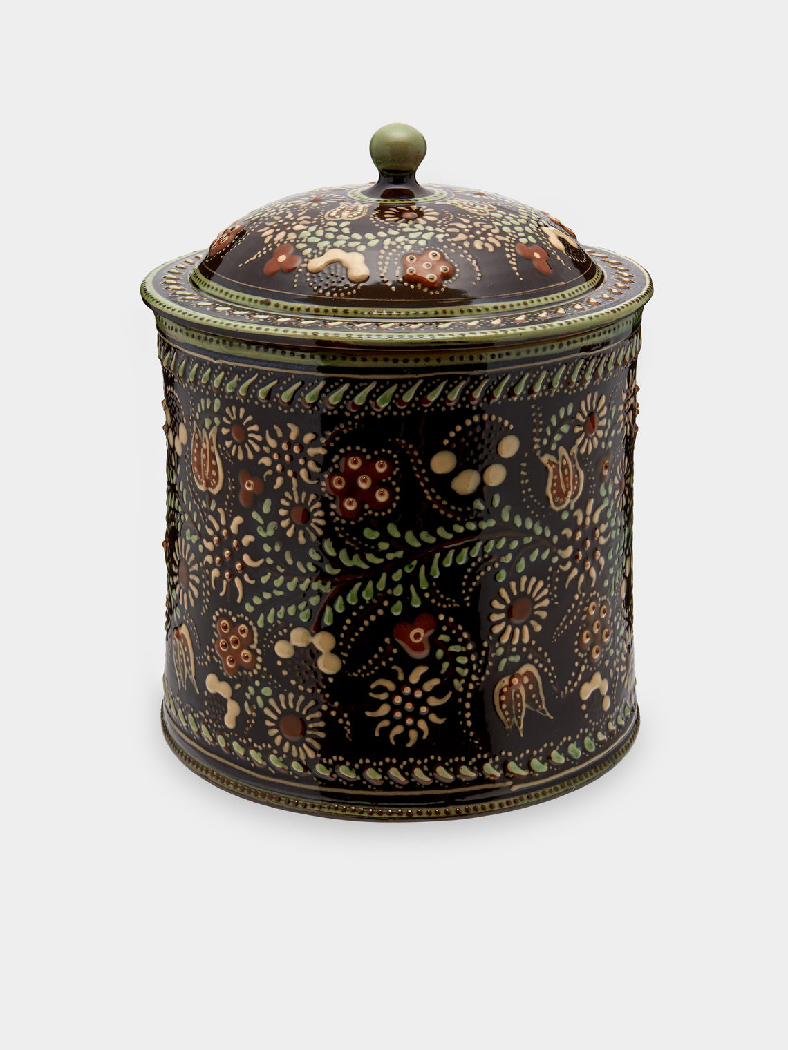 Poterie d’Évires - Flowers Hand-Painted Ceramic Large Lidded Pot -  - ABASK - 