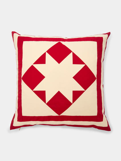 Kate Owen - Red Star Patchwork Cotton Cushion -  - ABASK - [thumbnail]