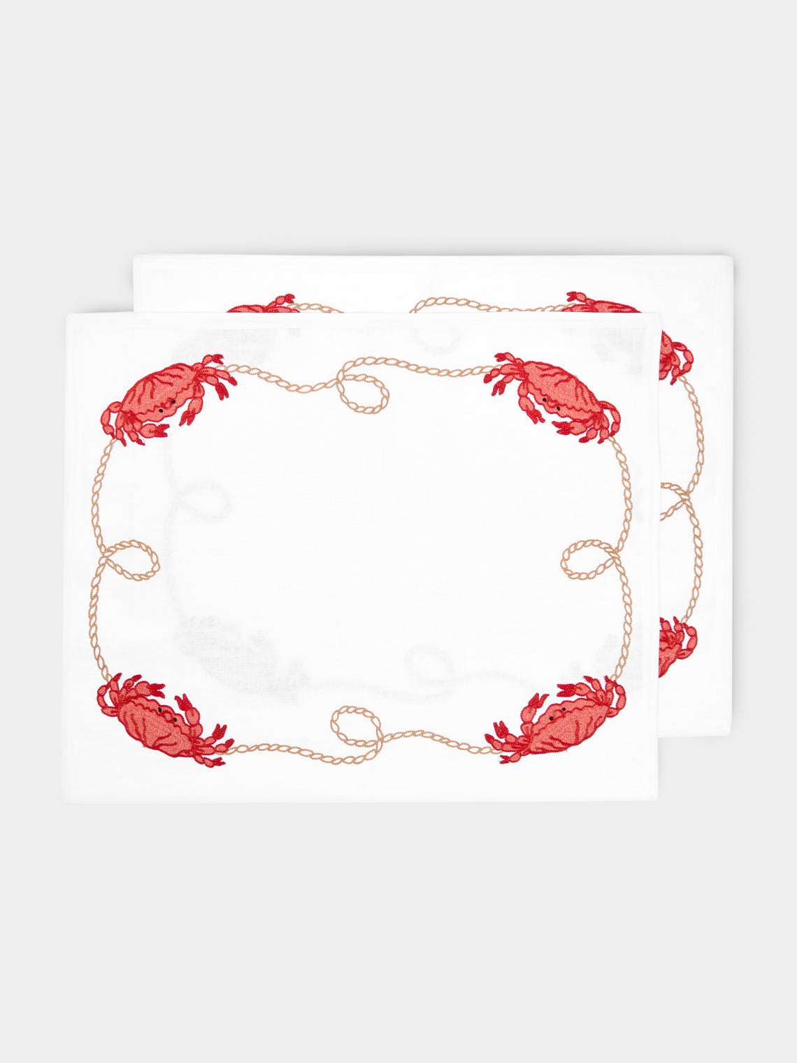 Loretta Caponi - Crabs with Rope Hand-Embroidered Linen Placemats (Set of 2) -  - ABASK