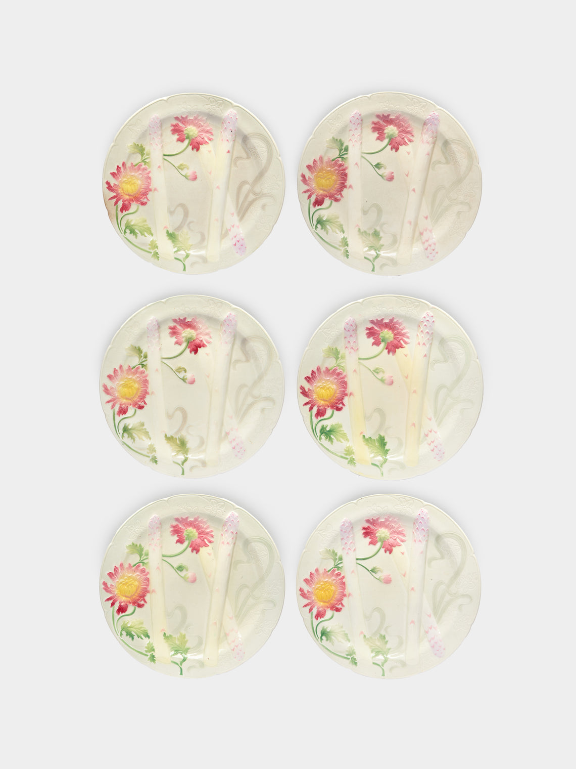 Antique and Vintage - 1940s French Ceramic Asparagus Plates (Set of 6) -  - ABASK