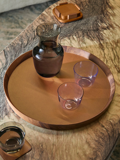 Giobagnara x Poltrona Frau - Walnut Medium Round Tray with Leather Inlay -  - ABASK