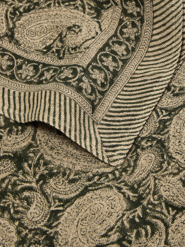 Chamois - Big Paisley Block-Printed Linen Large Rectangular Tablecloth -  - ABASK