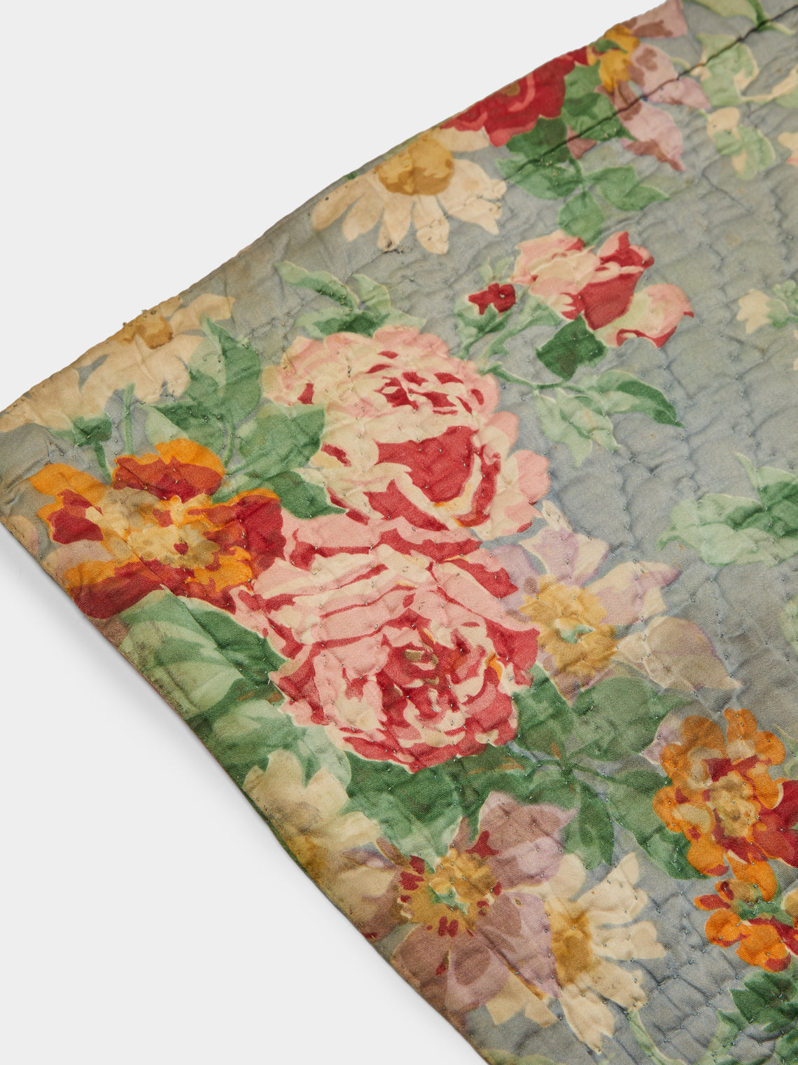 Antique and Vintage - 1910s Floral Welsh Wholecloth Quilt -  - ABASK