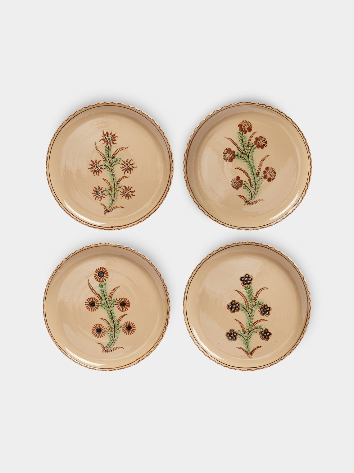 Poterie d’Évires - Flowers Hand-Painted Ceramic Dinner Plates (Set of 4) -  - ABASK - 