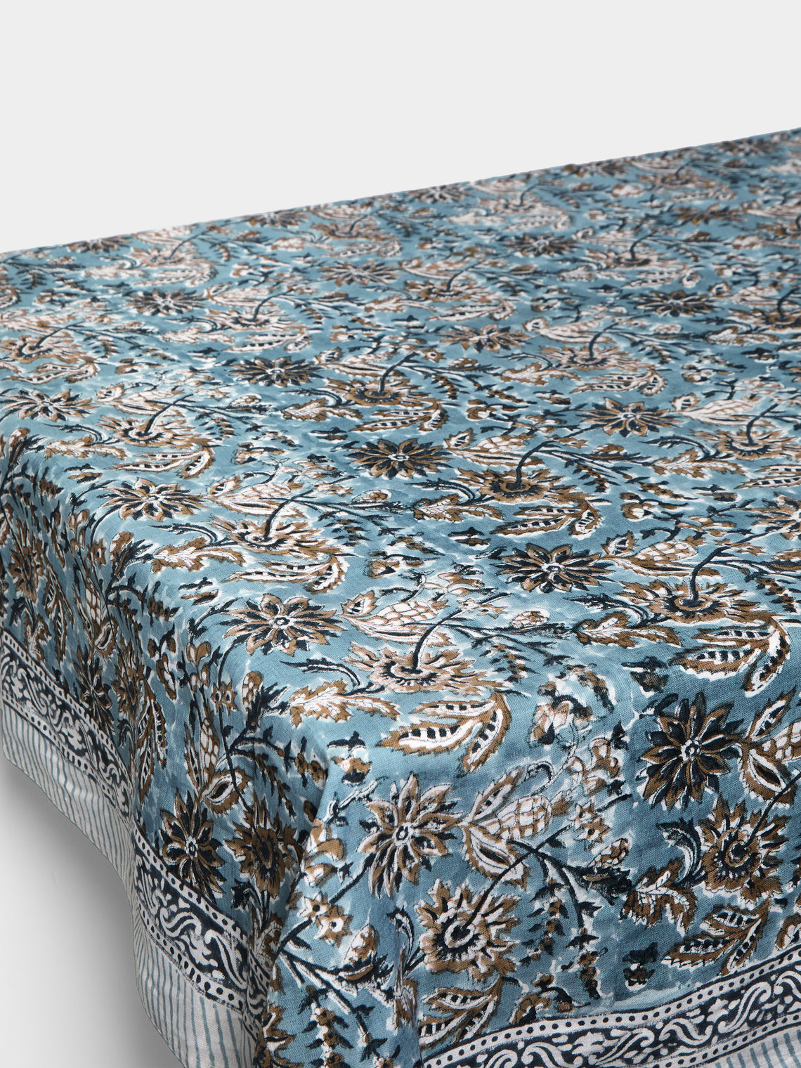 Chamois - Indian Summer Block-Printed Linen Small Rectangular Tablecloth -  - ABASK