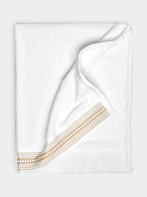 Loretta Caponi - Arrows Hand-Embroidered Cotton Bath Sheet - White - ABASK - 